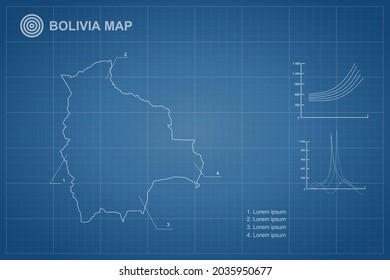 Bolivia Map - World Map International vector template with outline style and white color isolated on blueprint background - Vector illustration eps 10