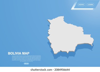 Mapa de Bolivia - Mapa mundial Modelo vectorial internacional con estilo isométrico que incluye sombra, color blanco sobre fondo azul para el diseño, sitio web, infografía - Ilustración vectorial eps 10