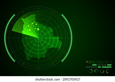 Bolivia Map - World Map International vector template with futuristic circle radar style HUD, GUI, UI interface isolated on dark green background - Vector illustration eps 10