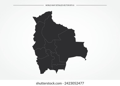 Bolivia Map - World Map International vector template with High detailed with black and white outline color isolated on white background - Vector illustration eps 10