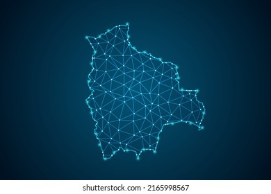 Mapa de Bolivia - Línea de máscaras del Mapa Mundial y escalas puntuales sobre fondo de tecnología azul. Malla 3D del marco de cables línea de red poligonal, esfera de diseño, punto y estructura - Ilustración vectorial eps 10
