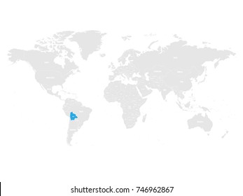 Bolivia marked by blue in grey World political map. Vector illustration.