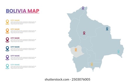Bolivia Modern Map Infographic Template, Detailed infographic map of Bolivia Popular City