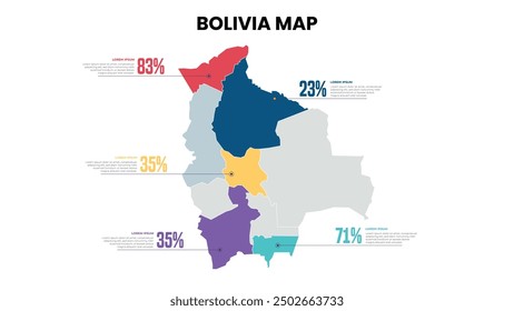 Bolivia Modern Map Percentage Infographic Template, Detailed infographic map of Bolivia