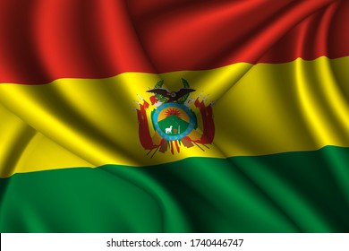 Bolivia national flag of silk. Vector fabric texture