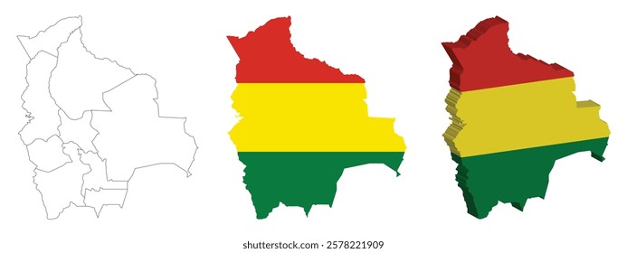 Bolivia outline, fill with flag and 3d map