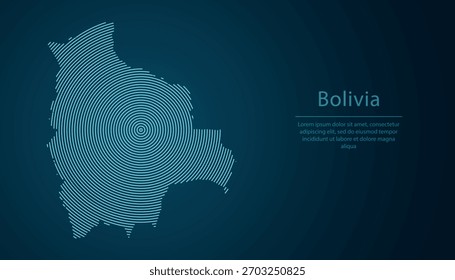 Mapa de contorno de Bolivia lleno de círculos concéntricos sobre fondo degradado oscuro