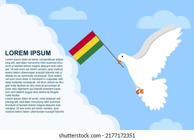 Bolivia peace concept with text area, Dove of Peace bird with Bolivia flag in its beak, dove flying in the clouds, vector illustration design, Bolivia peace day template, freedom idea