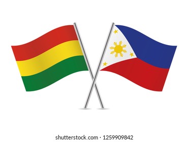 Bolivia and Philippines flags. Bolivian and Philippine flags on white background. Vector icon set. Vector illustration.