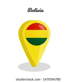 Bolivia pin with flag. Infographic. Vector illustration isolated on white background.