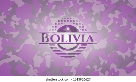 Bolivia pink and purple on camo texture. Vector Illustration. Detailed.