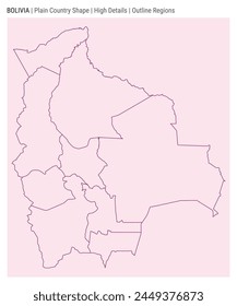 Mapa del país de Bolivia. Detalles altos. Estilo de regiones de esquema. Forma de Bolivia. Ilustración vectorial.