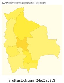 Bolivia plain country map. High Details. Solid Regions style. Shape of Bolivia. Vector illustration.