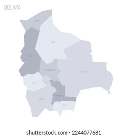 Bolivia political map of administrative divisions - departments. Grey vector map with labels.