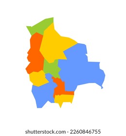 Mapa político boliviano de divisiones administrativas - departamentos. Mapa vectorial en blanco y colorido.