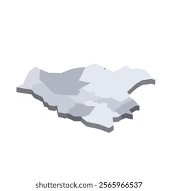 Bolivia political map of administrative divisions - departments. 3D isometric blank vector map in shades of grey.