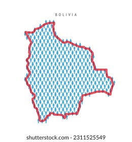 Mapa poblacional de Bolivia. Mapa con figuras paletas del pueblo boliviano con atrevida frontera roja translúcida del país. Patrón de iconos de hombres y mujeres. Ilustración vectorial aislada. Trazo editable.