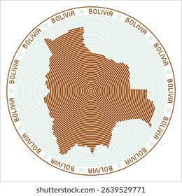 Bolivia round logo design. Country shape built of rings. Bolivia text around the country. Vector illustration.