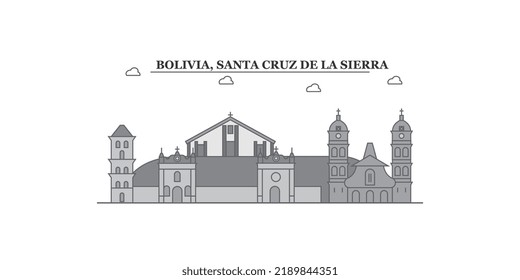 Bolivia, Santa Cruz de la Sierra, perfil de la ciudad aislado vectorial, íconos