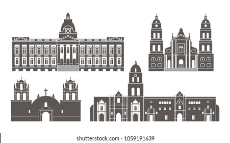  Bolivia set. Isolated Bolivia architecture on white background.  EPS 10. Vector illustration