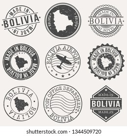 Bolivia Set of Stamps. Travel Stamp. Made In Product. Design Seals Old Style Insignia.
