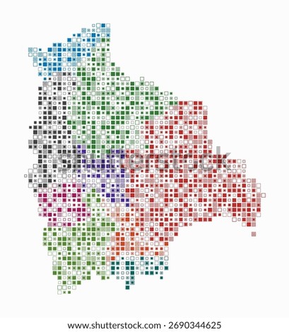 Bolivia, shape of the country build of colored cells. Digital style map of the Bolivia on white background. Small size square blocks. Simple vector illustration.