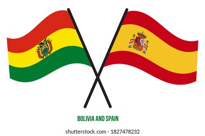 Bolivia and Spain Flags Crossed And Waving Flat Style. Official Proportion. Correct Colors.
