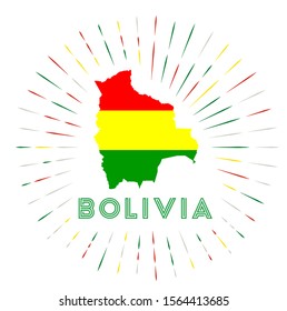 Bolivia sunburst badge. The country sign with map of Bolivia with Bolivian flag. Colorful rays around the logo. Vector illustration.