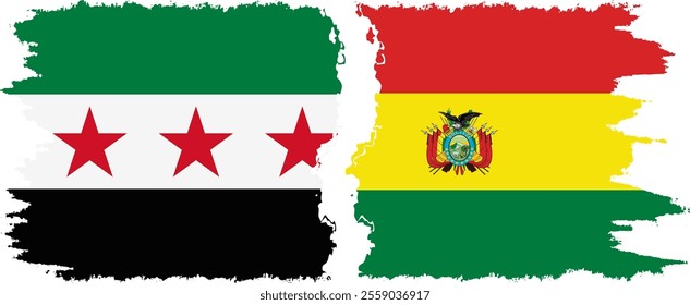 Bolivia and Syrian Revolution grunge flags connection, vector