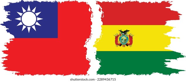 Bolivia and Taiwan grunge flags connection, vector