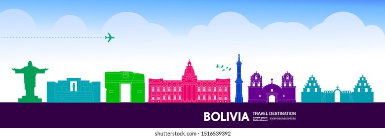 Bolivia travel destination grand vector illustration.