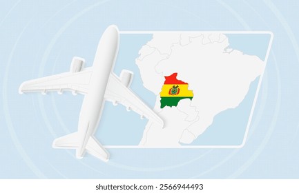 Bolivia Travel Illustration with Plane and National Flag. Ideal for travel agencies, promotional materials, or geographic content related to Bolivia.