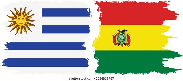 Conexión de banderas grunge de Bolivia y Uruguay, Vector