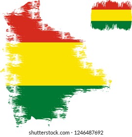 Bolivia vector grunge brush stroke with  national flag and contour map. 