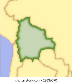Bolivia, vector map, with borders of surrounding countries. 5 named layers, fully editable.