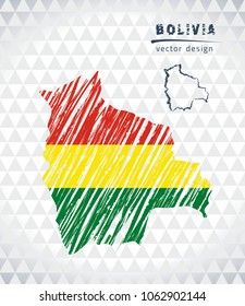 Bolivia vector map with flag inside isolated on a white background. Sketch chalk hand drawn illustration