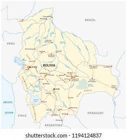 bolivia vector map with major cities and roads.