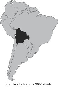 Bolivia vector map on South America, isolated on white background  