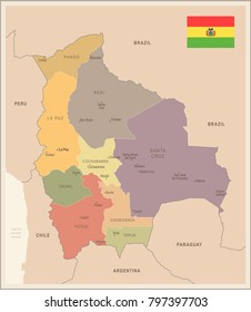 Bolivia - vintage map and flag - High Detailed Vector Illustration