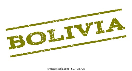 Bolivia watermark stamp. Text caption between parallel lines with grunge design style. Rubber seal stamp with scratched texture. Vector olive color ink imprint on a white background.