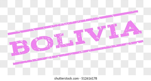 Bolivia watermark stamp. Text tag between parallel lines with grunge design style. Rubber seal stamp with unclean texture. Vector violet color ink imprint on a chess transparent background.