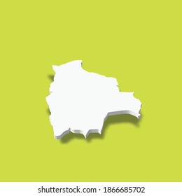 Bolivia - mapa blanco de silueta 3D del área del país con sombra caída sobre el fondo verde. Simple ilustración vectorial plana.