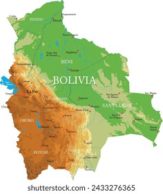 Bolivia-highly detailed physical map in vector format