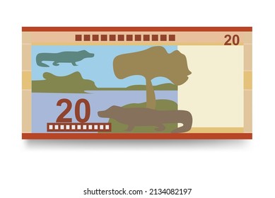 Ilustración del vector boliviano boliviano. El dinero boliviano puso los billetes en paquete. Dinero en papel 20 BOB. Estilo plano. Aislado sobre fondo blanco. Diseño sencillo y mínimo.