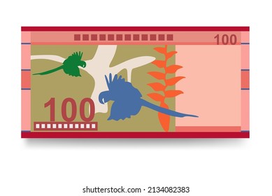 Ilustración del vector boliviano boliviano. El dinero boliviano puso los billetes en paquete. Dinero en papel 100 BOB. Estilo plano. Aislado sobre fondo blanco. Diseño sencillo y mínimo.