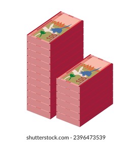 Ilustración del vector boliviano boliviano. El dinero boliviano puso los billetes en paquete. Dinero en papel 100 BOB. Estilo plano. Aislado sobre fondo blanco. Diseño sencillo y mínimo.