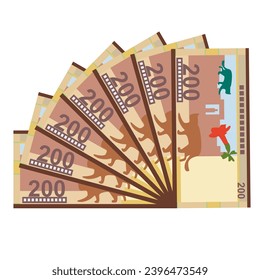 Bolivian Boliviano Vector Illustration. Bolivia money set bundle banknotes. Paper money 200 BOB. Flat style. Isolated on white background. Simple minimal design.