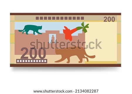 Bolivian Boliviano Vector Illustration. Bolivia money set bundle banknotes. Paper money 200 BOB. Flat style. Isolated on white background. Simple minimal design.