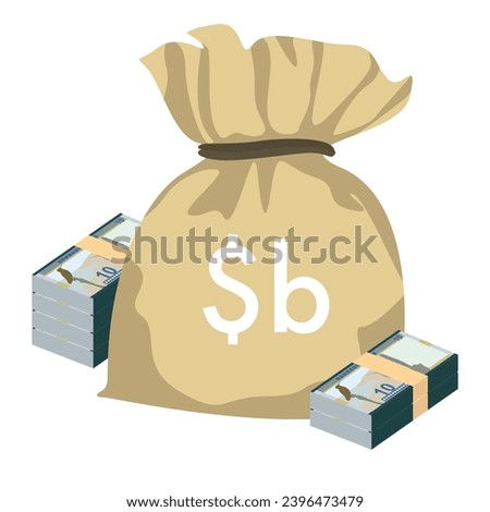 Bolivian Boliviano Vector Illustration. Bolivia money set bundle banknotes. Money bag 10 BOB. Flat style. Isolated on white background. Simple minimal design.