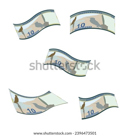 Bolivian Boliviano Vector Illustration. Bolivia money set bundle banknotes. Falling, flying money 10 BOB. Flat style. Isolated on white background. Simple minimal design.